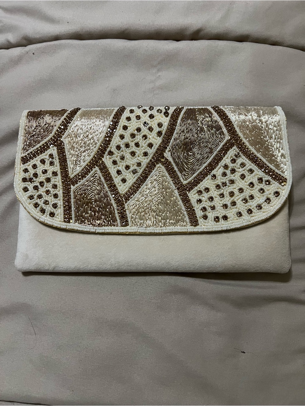 Gorgeous Beaded Cream and Gold Evening Clutch